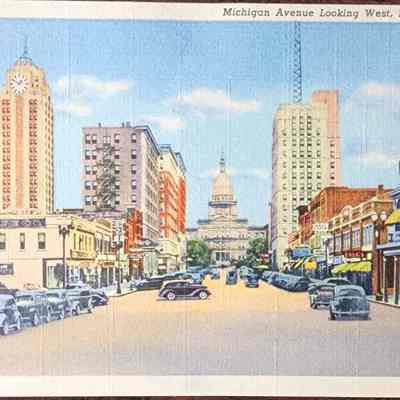 Michigan Avenue Looking West, Lansing, Mich. Postcard