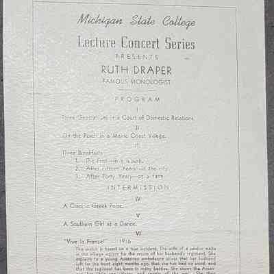 MSC Lecture-Concert Series Program, Ruth Draper, 1944
