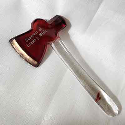 Lansing, Mich., Ruby Flashed Glass Souvenir Ax