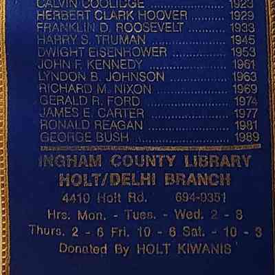Ingham County Library Holt/Delhi Branch Silk Presidential Book Marker
