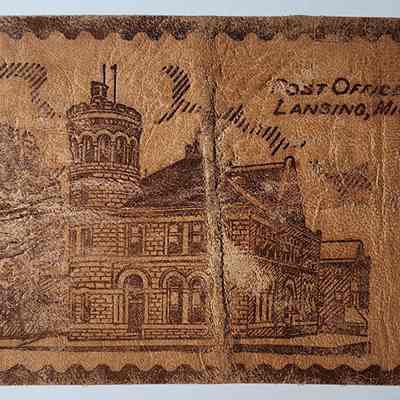 Post Office, Lansing, Mich. Leather Postcard