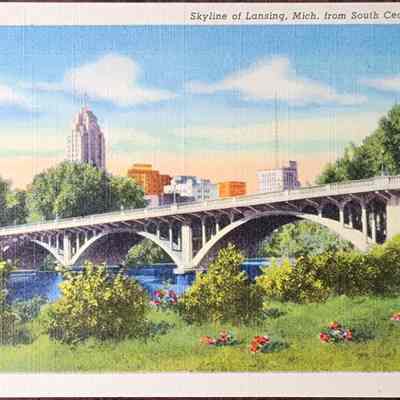 Skyline of Lansing, Mich. from South Cedar Street Postcard