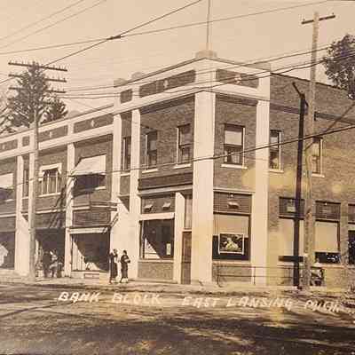 Bank Block, East Lansing, Mich., RPPC