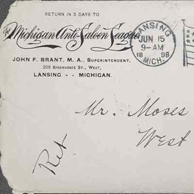 Michigan Anti-Saloon League Postal Cover, 1898