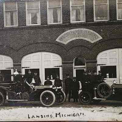Central Fire Station, Lansing RPPC by Bovee