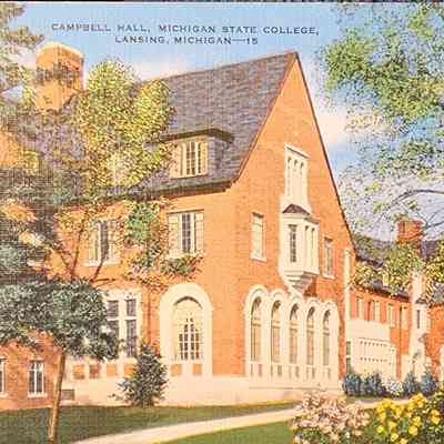 Campbell Hall, Michigan State College, Lansing, Michigan, Postcard
