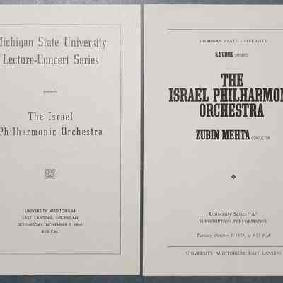 Israel Philharmonic Orchestra, MSU Concert Programs, 1960 & 1972