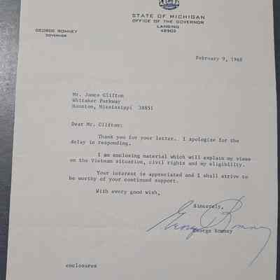George Romney Letter, 1968