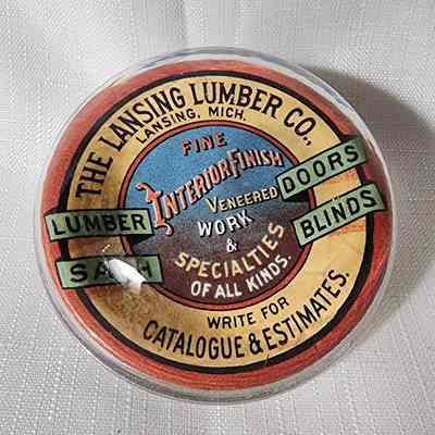 Lansing Lumber Co. Glass Advertising Paperweight