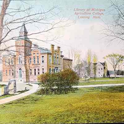 Library at Michigan Agriculture College, Lansing, Mich. Postcard