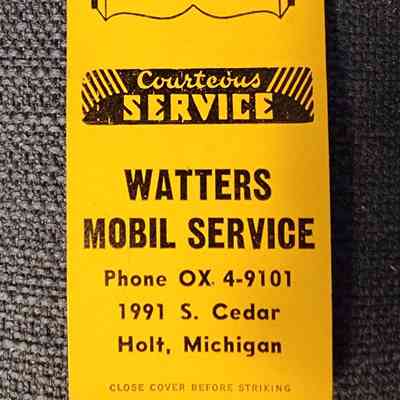 Watters Mobil Service, Holt, Michigan, Matchbook