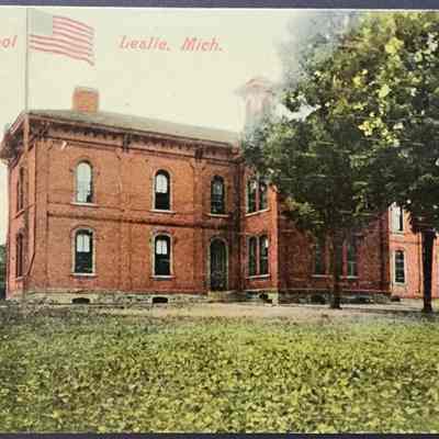 High School, Leslie, Mich. Postcard