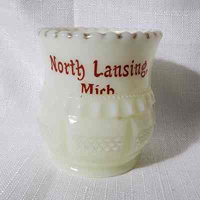North Lansing, Mich., Custard Glass Souvenir Toothpick Holder