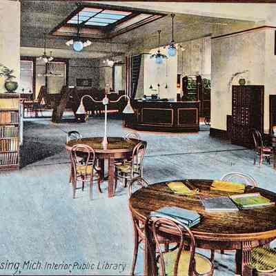 Interior, Public Library, Lansing, Mich. Postcard