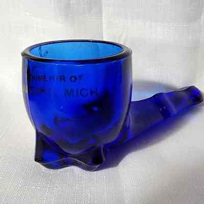 Lansing, Mich., Cobalt Glass Souvenir Pipe