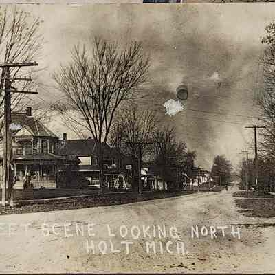 Street Scene Looking North, Holt, Mich. RPPC