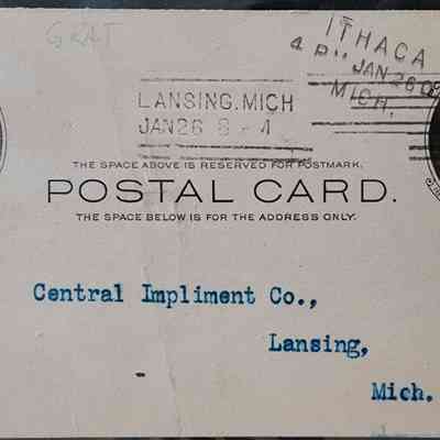 Central Implement Co., Lansing, Mich., 1903, Postcard