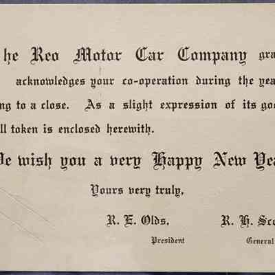 REO Motor Car Co. New Year Card