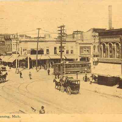 Busy Corner, Lansing, Mich. Postcard