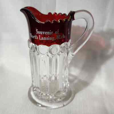 North Lansing Ruby Flashed Glass Souvenir Creamer