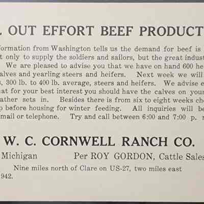 W.C. Cornwell Ranch Co. Advertising Postcard