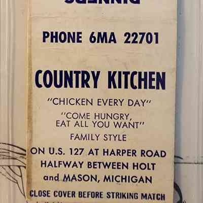 Country Kitchen, Halfway Between Holt and Mason, Mich., Matchbook