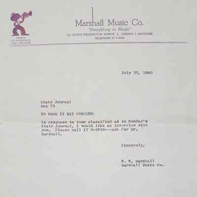 Marshall Music Co. Letterhead