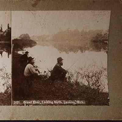 Grand River, Looking North, Lansing Stereograph