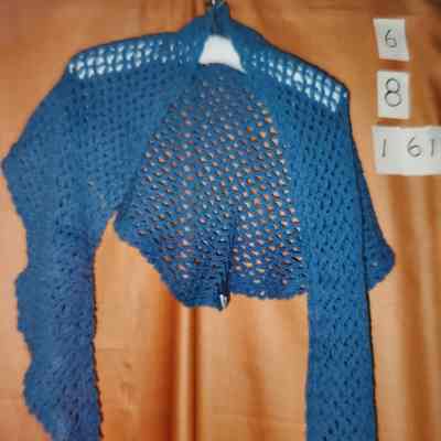 Hand Knit / Crocheted Blue Scarf