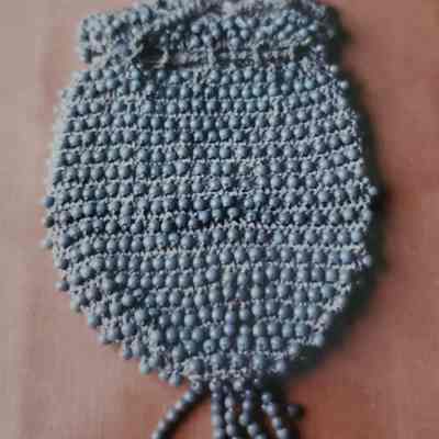 Large Blue-Gray Iridescent Beads on Crocheted Satchel Style