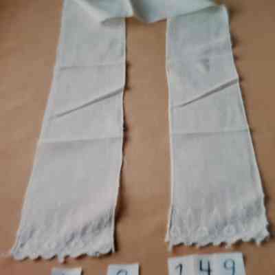 White Narrow Batiste with Pink and White Embroidered Cut-Out Ends
