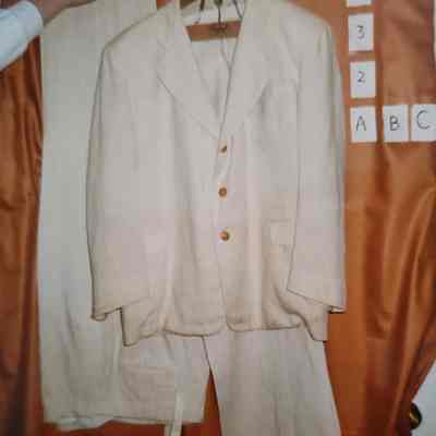 Men's Linen Suit, Cream Colored with 2 pairs Cream Colored Trousers