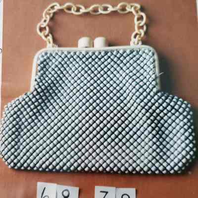 White Metal Mesh Bag with Celluloid Chain Handle and Frame