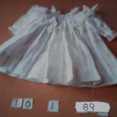 White Baby Doll Dress with Lace Edged Collar, Yoke and Sleeves