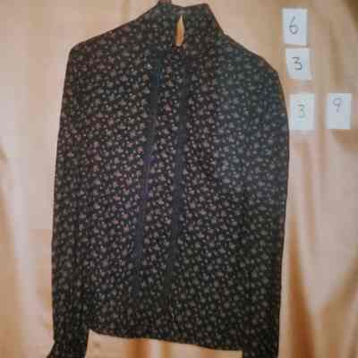 Blouse, Black with Small Roses Print