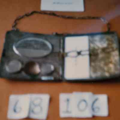 Silver Compact Style Purse and Card Case with Linked Chain on Top