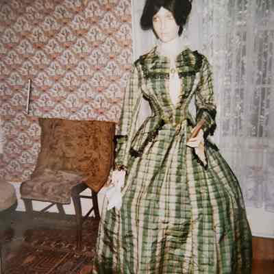 Bodice and Skirt of Green, Yellow, Black and White Plaid Taffeta Fabric