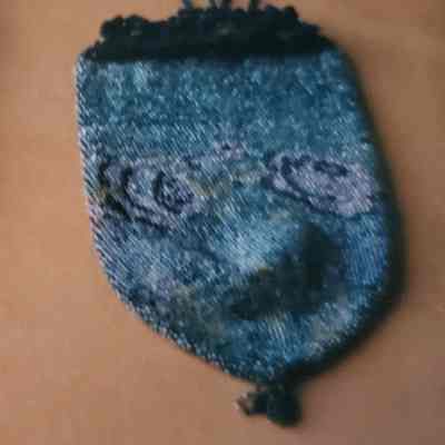 Beaded Bag with Floral Design Thru Center. Multicolored Glass Beads.