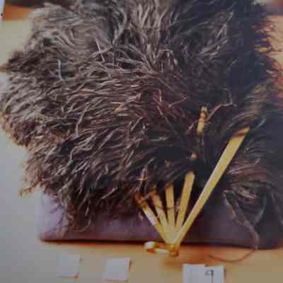 Black Ostrich Feather Fan with Gold Colored Sticks