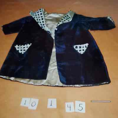 Navy Velvet Jacket - Lined Light Grey Satin - Checkered Satin Collar Pockets