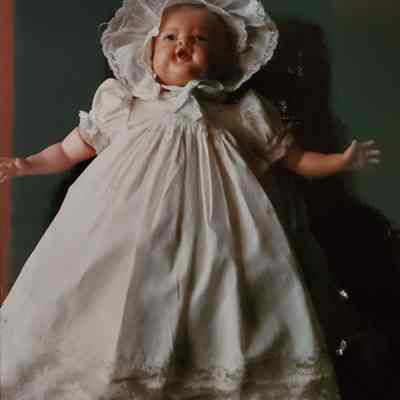 Doll - 15" Rubber Head, Arms and Legs; Cloth Body; Long Lace Trimmed Dress, Petticoat and Bonnett