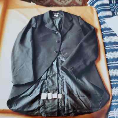 Man's Wedding Suit with Black Frock Coat, Black Vest and Herringbone Striped Pants