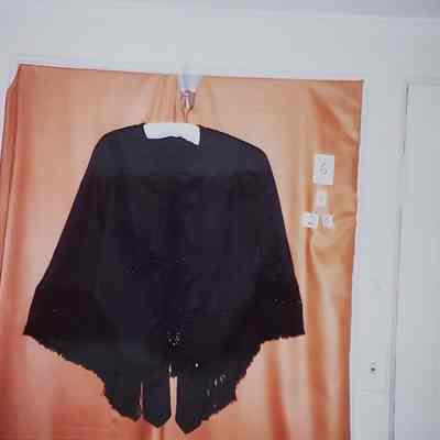 Black Silk Cape with Black Knotted Fringe
