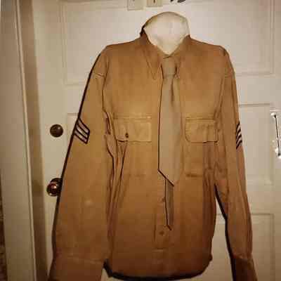 Khaki Long Sleeve Shirt and Tie
