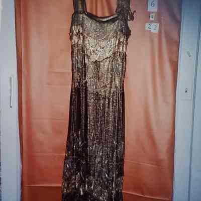 Lady's Evening Sheath Dress of Gold Lamé and Gold Lace
