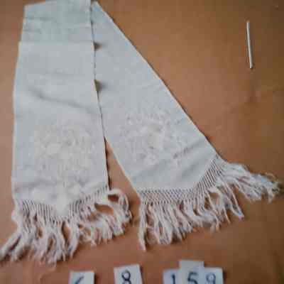 White Silk Scarf with Floral Embroidery at Both Ends
