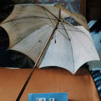Parasol - Long Square Wooden Handle with an Embroidered White Linen Cover