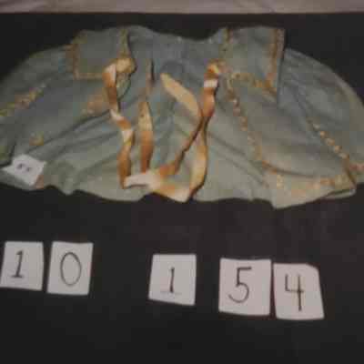 Aqua Colored Coat with Yellow Ribbon Ties and Edged with Yellow Feather Stitch Embroidery