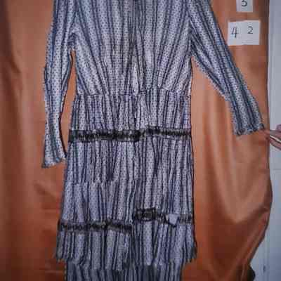 Lady's Cotton Print of Gray and Blue Stripes