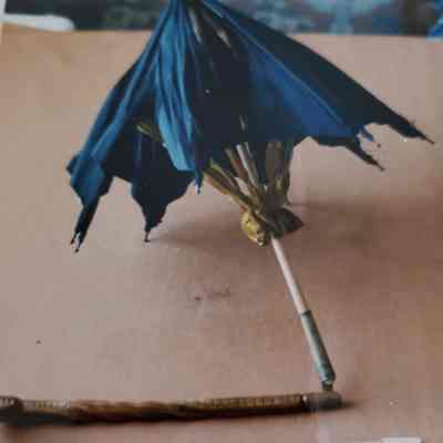 Black Silk Parasol with Folding Handle, J-Shaped